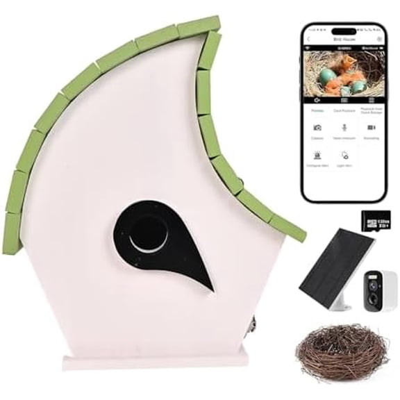 Smart Bird House with Camera Inside, Birdhouse with 1080P HD Camera Wireless, Auto Capture Bird Videos & Motion Detection and App Notify, Wooden Birdhouses$$Garden & Patio