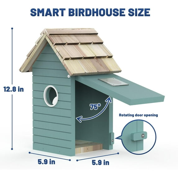 Smart Birdhouse with HD Camera, Rotating 75° Door & Real-Time Monitoring, Weatherproof Outdoor Bird House for Bird Watching & Nest Monitoring, Ideal Gift for Bird Lovers