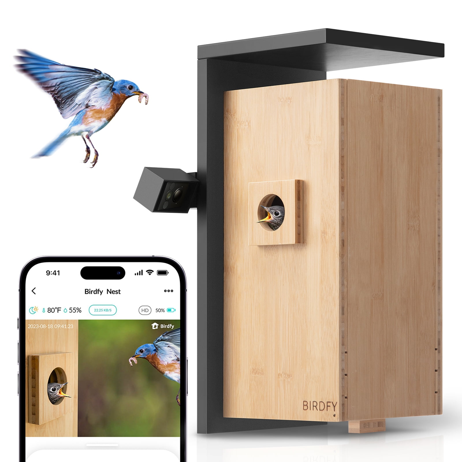 Smart Birdhouse with Dual HD Closeup Cameras and AI Recognition, Netvue Birdfy Capture Beauty