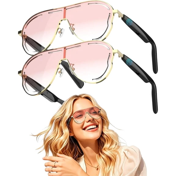 Smart Bluetooth 5.4 Open-Ear Audio Sunglasses, Anti Blue Light Glasses with Mic Speakers, Touch Control for Sports Driving, unisex, dusty pink-2pcs