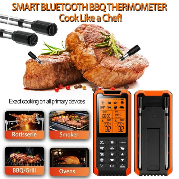 Smart Bluetooth BBQ Thermometer - Long Range Wireless Food Thermometer with Dual Probes for Grilling, Oven, Smoker, and Air Fryer