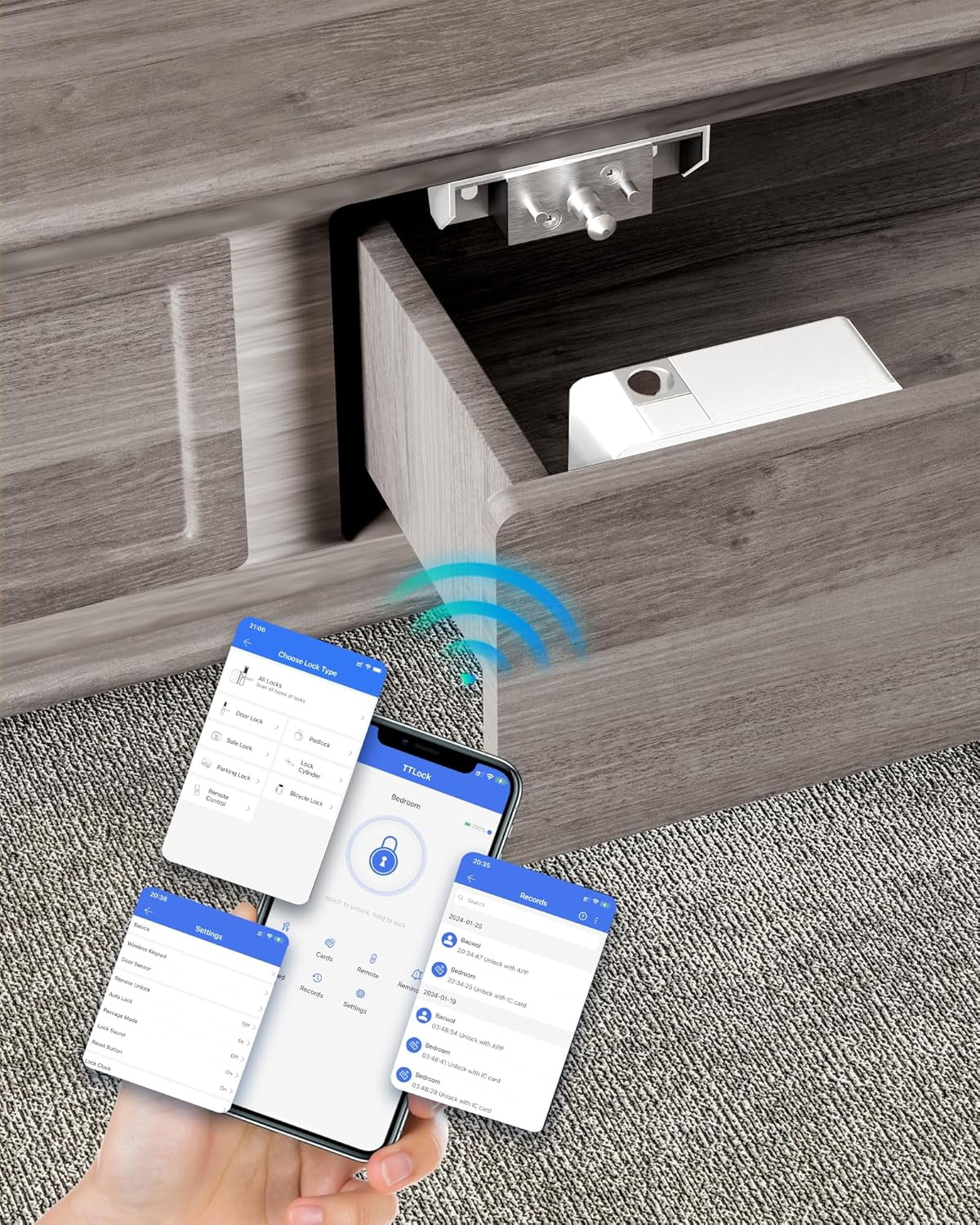 Smart Bluetooth Cabinet Locks Hidden,Safety RFID Kid Keyless Drawer ...