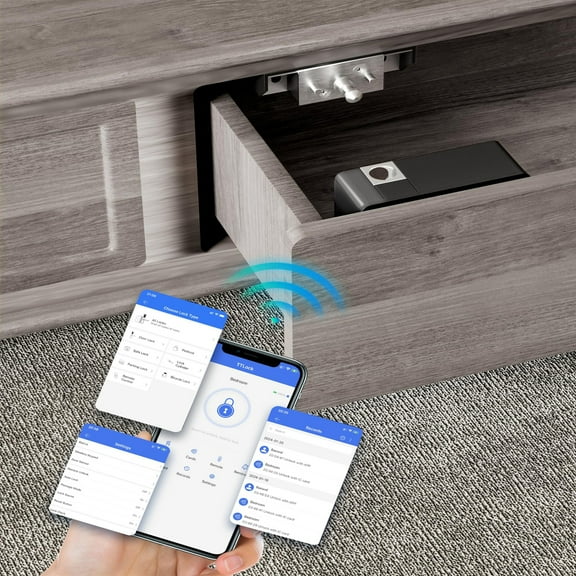 Smart Bluetooth Cabinet Locks Hidden,Safety RFID Kid Keyless Proofing Drawer Locks for Adults Cupboard File Cabinets,TTlock APP Works with Alexa & Google Home,Support NFC,Card Unlocking