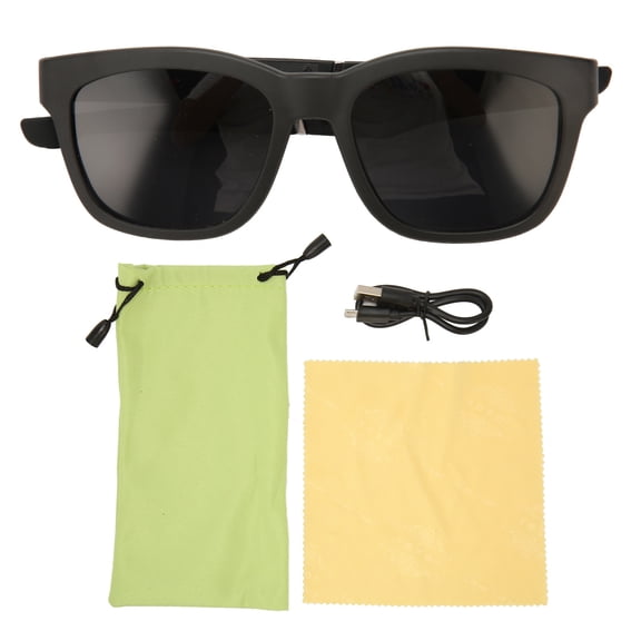 Smart Bluetooth Glasses Bone Conduction Noise Reduction Bluetooth 5.0 Wireless Sunglasses for Vacation Beach Driving Black