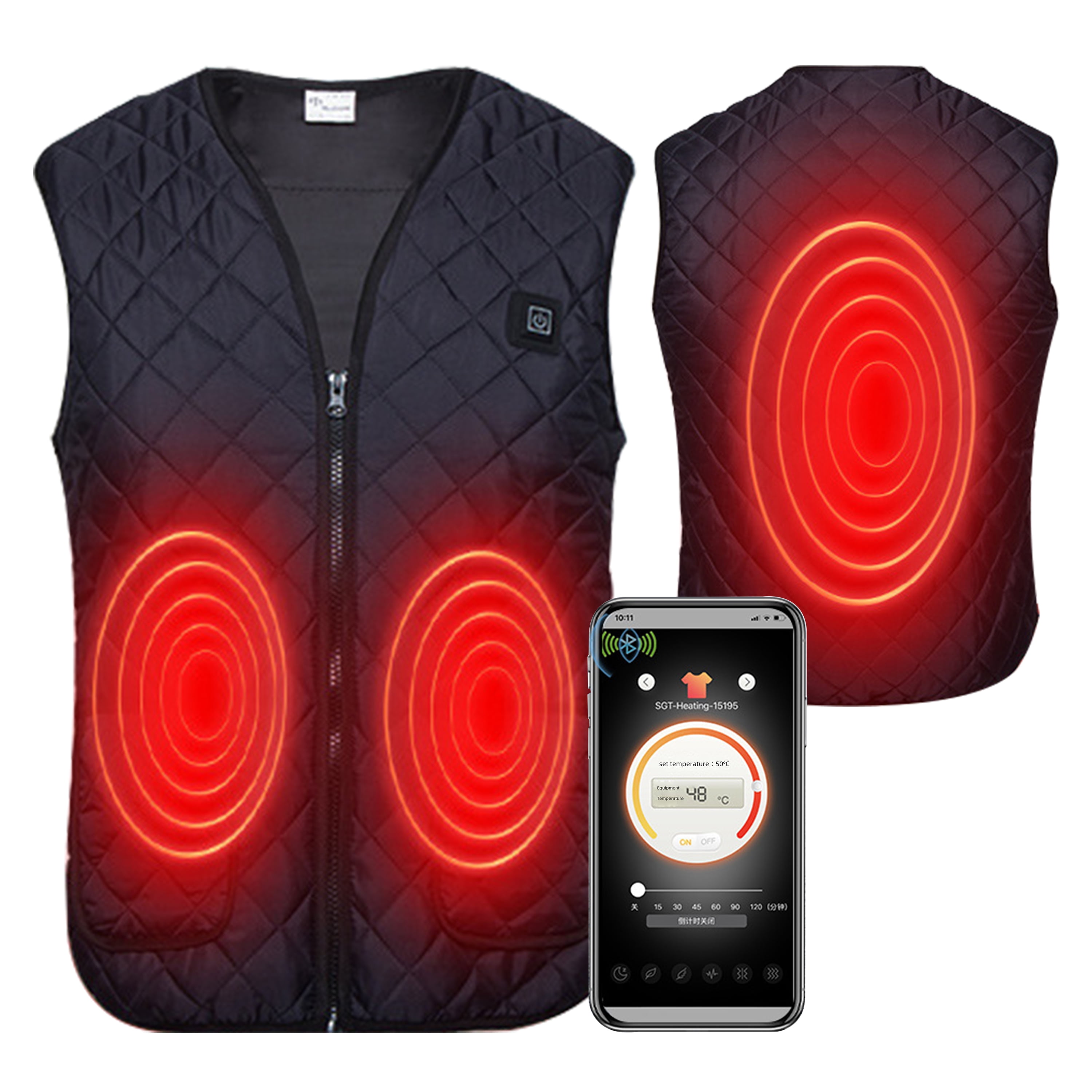 Smart Bluetooth Heated Vest , Unisex Heated Clothing for men women,  Lightweight USB Electric Heated Jacket APP Control with 5 Heating Levels, 3