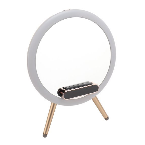 Smart Bluetooth Makeup Vanity Mirror, Multifunctional LED Lighted Mirror with Wireless Charging, Speaker, Timer, and Alarm Clock, White, 8.66 x 7.48 inches
