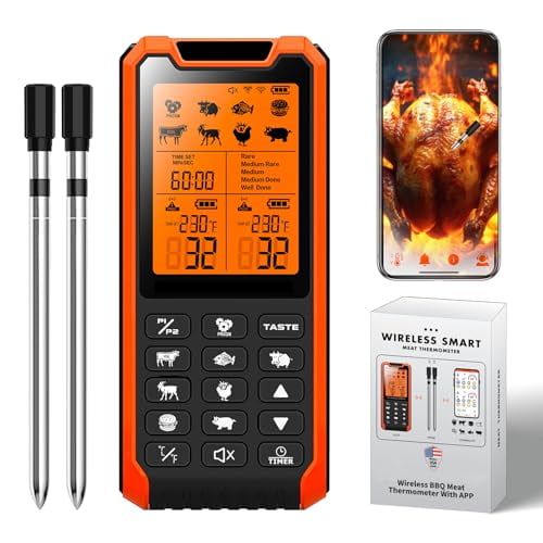 Smart Bluetooth Meat Thermometer - Long Range Wireless Food Thermometer, Digital Meat Thermometer with Dual Probes for BBQ Grill, Oven, Smoker, Air Fryer$$Home Decor, Kitchen, & Other