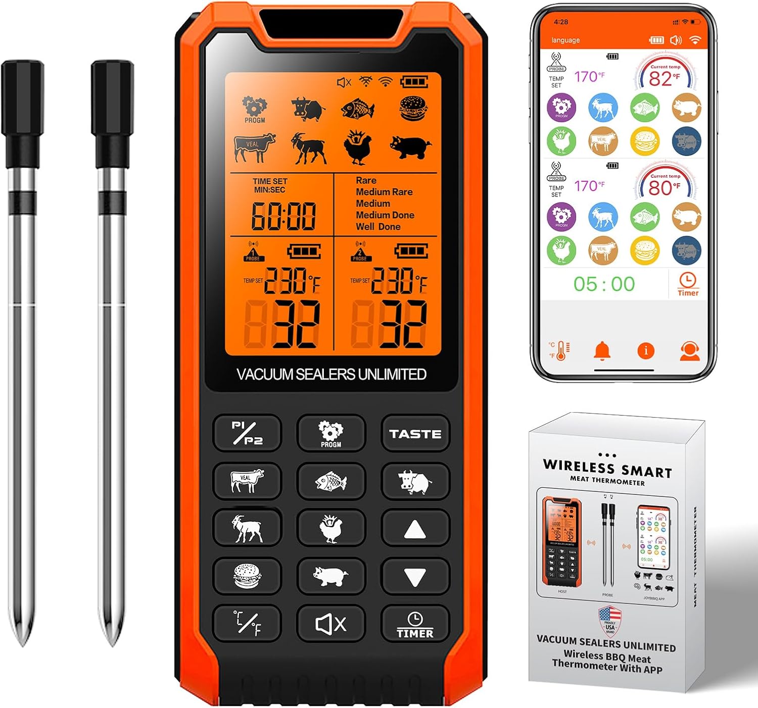 Smart Bluetooth Meat Thermometer Long Range Wireless Food Thermometer