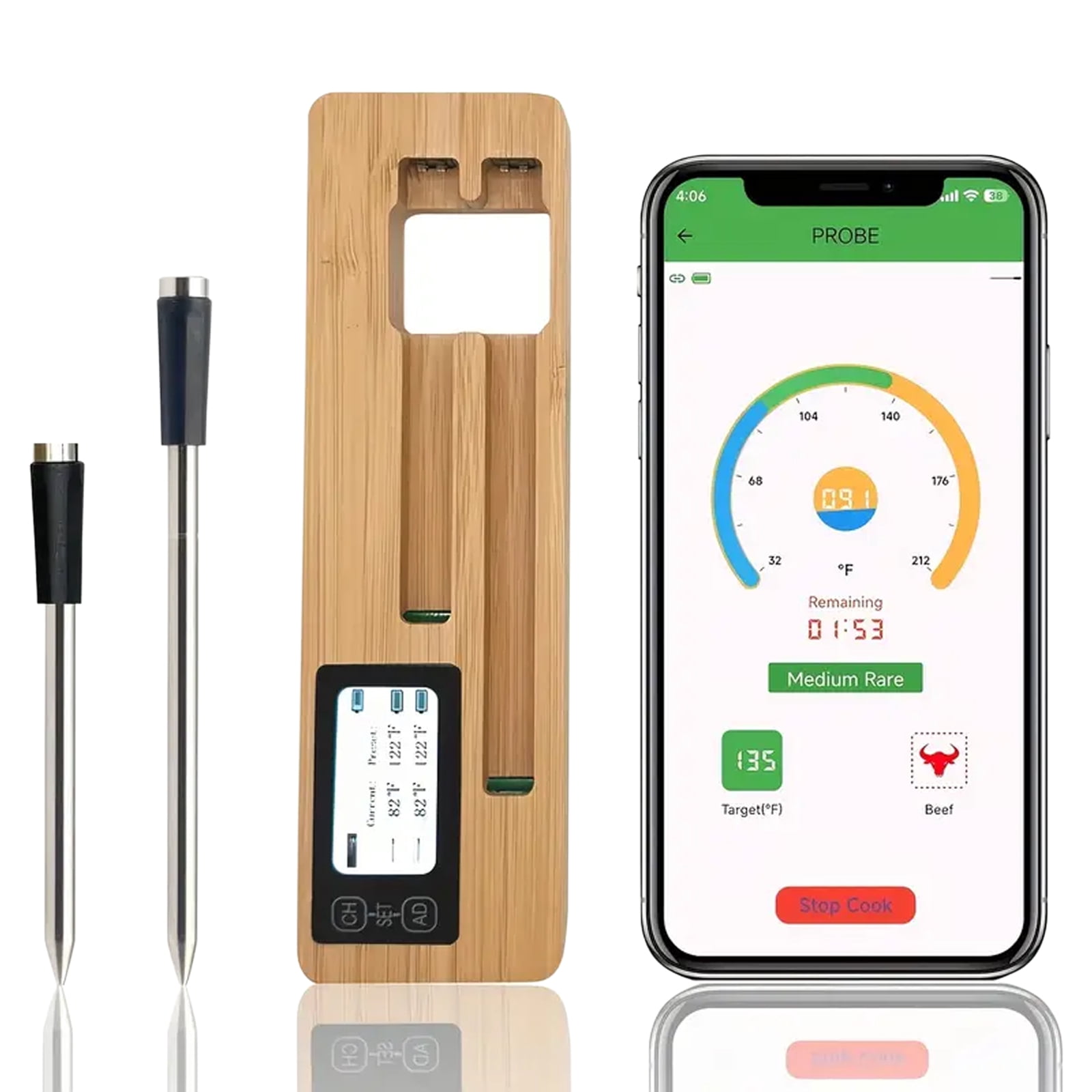 Smart Bluetooth Meat Thermometer with App,Wireless Digital Food Thermometer,656ft Long Range,Grill Thermometer for BBQ Oven Smoker(Dual Probes)