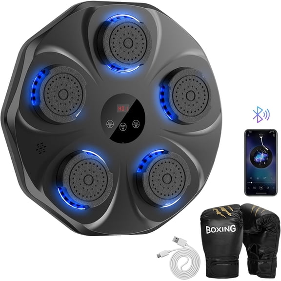 Smart Bluetooth Music Boxing Machine, Wall Mounted Punching Pad with 9 Modes & 9 Speeds, LED Light Boxing Target with Gloves for Home Fitness Stress Relief