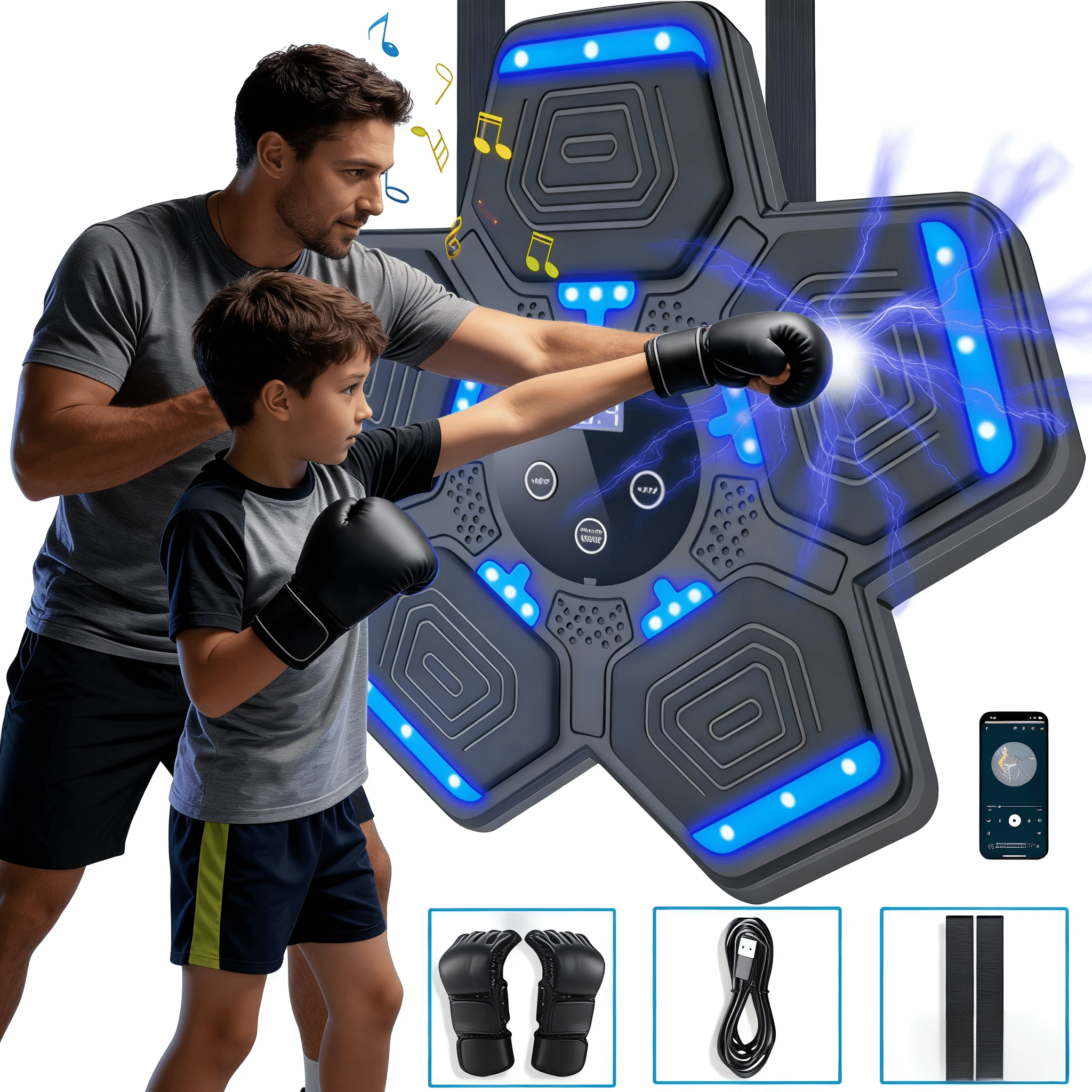 Smart Bluetooth Music Boxing Machine with Gloves – Wall-Mounted LED ...