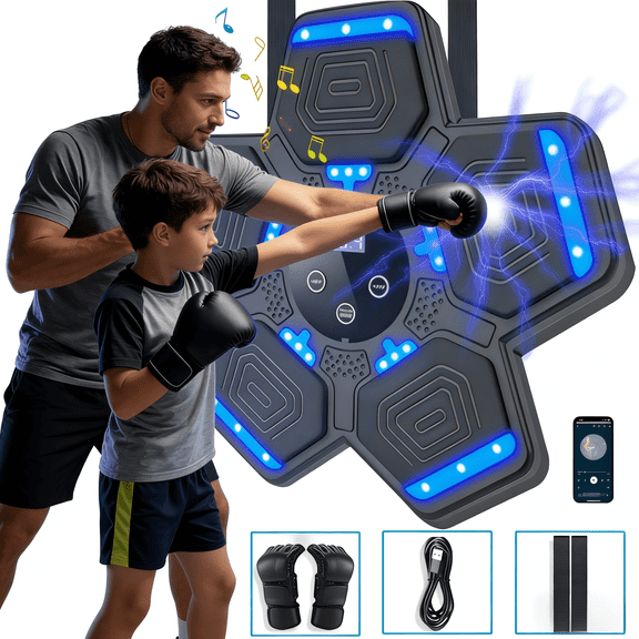 Smart Bluetooth Music Boxing Machine with Gloves Wall-Mounted LED Punching Target for Home Workouts