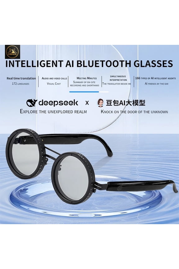 Smart Bluetooth Photochromic Sunglasses, AI Real-Time Translation Glasses with UV400 Blue Light Filter, IP65 Waterproof Round Alloy Frame for Driving Travel Music Calls