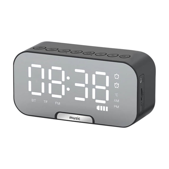 Smart Bluetooth Speaker & Alarm Clock with HD Mirror Display – Hi-Fi Audio, FM Radio, Temperature Monitor, Dual Alarms, 3-Level Dimmer, Hands-Free Calls, Phone Stand