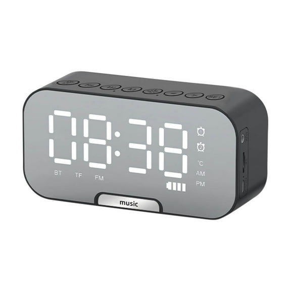 Smart Bluetooth Speaker With Alarm Clock And Mirror Display For Home Use, Features Temperature Sensor Fm Radio And Phone Stand With Adjustable Brightness And Clear Audio