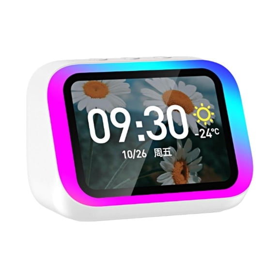 Smart Bluetooth Speaker with Clock, AI Voice, HD Display, 5.4 Bluetooth, 2000mAh, Electronic Photo Album, RGB Lights