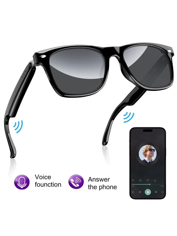 Bluetooth Sunglasses for Men and Women, Smart Audio Glasses with Open-Ear Speakers, Built-in Mic, Hands-Free Calls, Music, Touch Control, Voice Assistant, Polarized UV400 Black