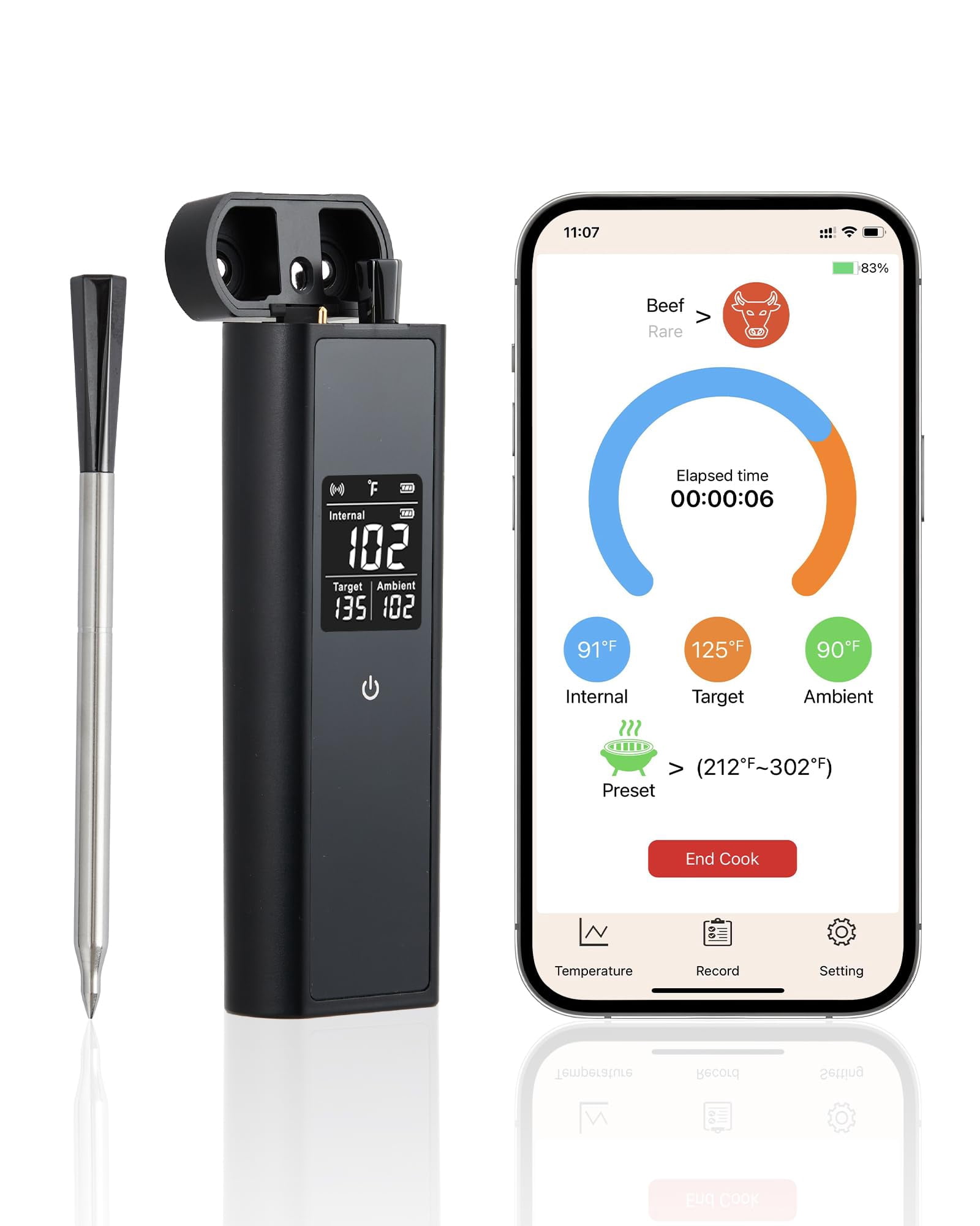 Smart Bluetooth Wireless Meat Thermometer, Long-Range Food Thermometer with Wireless Probe, Standalone Display Base, Dual Sensors, Perfect for BBQ, Oven, Smoker, Grill