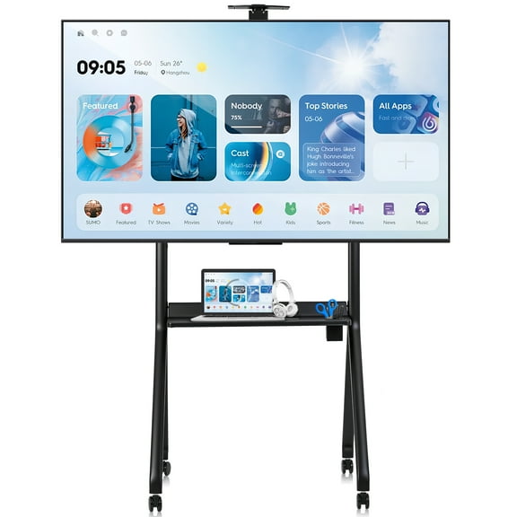 Smart Board Stand for 42-86In Interactive Whiteboard, Height Adjustable Mobile Stand with 4 Lockable Rolling Wheels