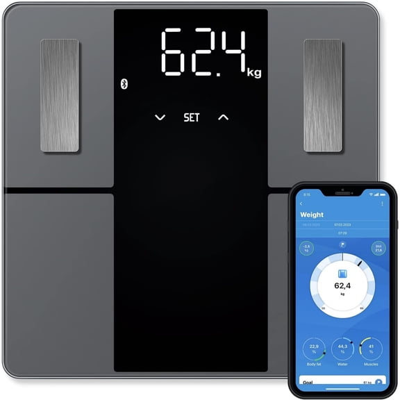 Smart Body Analysis Scale with Bluetooth & App, Accurate Digital Diagnostic Scale Measures Body Fat, Muscle Mass, Caloric Needs, 396 lbs, XL Display