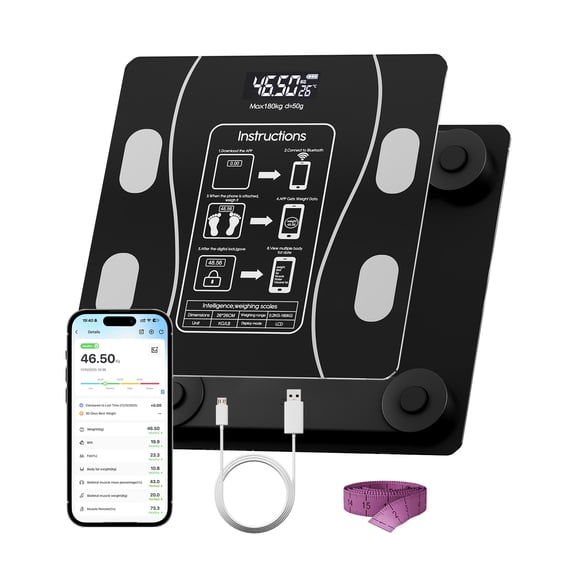 Smart Body Fat Scale, 8 Electrodes, 26 Metrics (Weight, BMI, Muscle, Fat, Water), Bluetooth,396.8lbs