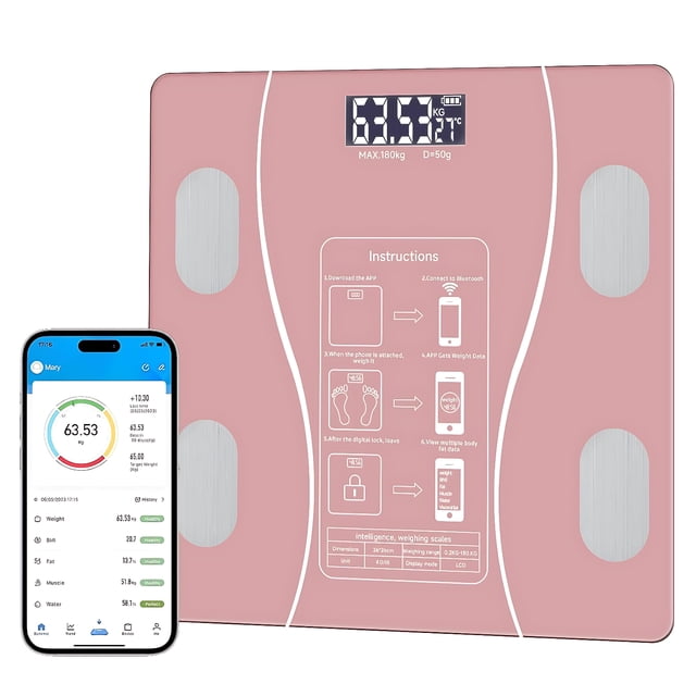 Smart Body Fat Scale, Bluetooth Digital Bathroom Scale with BMI, Muscle ...