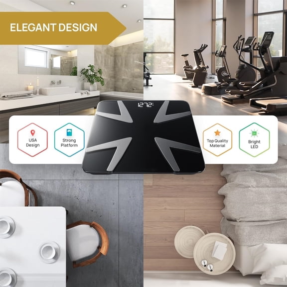 Smart Body Fat Scale, Highly Accurate Bluetooth Digital Bathroom Body Composition Analyzer, Measures Weight, Body Fat, Water, Muscle, BMI, Visceral Fat & Bone Mass for Unlimited Users