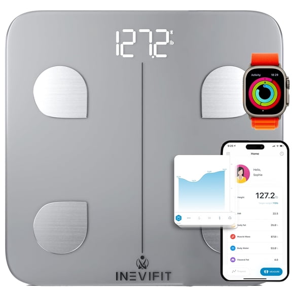 Smart Body Fat Scale, Highly Accurate Bluetooth Digital Bathroom Body Composition Analyzer, Measures Weight, Body Fat, Water, Muscle, Visceral Fat & Bone Mass for Unlimited Users (Silver)