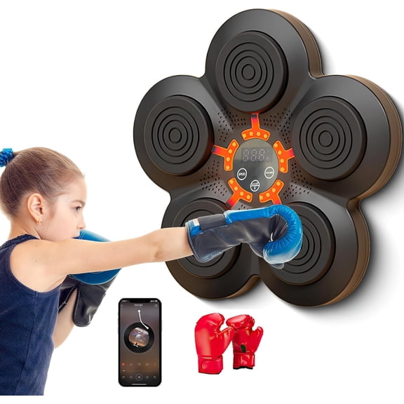 Smart Boxing Machine Wall Mounted,Indoor Music Boxing Machine with LED Light Bluetooth Sensor,Electronic Boxing Target for Exercises, Improve Hand-Eye Coordination