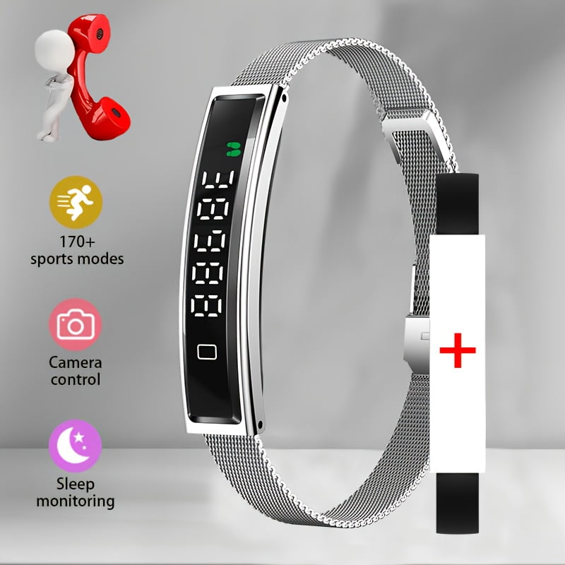 Smart Bracelet with HD Touch Screen, Zinc Alloy Case, Sports Tracker & Step Counter - Multifunctional Fitness Watch, Compatible with Iphone/ Android, USB Rechargeable Battery, Smart Notifications
