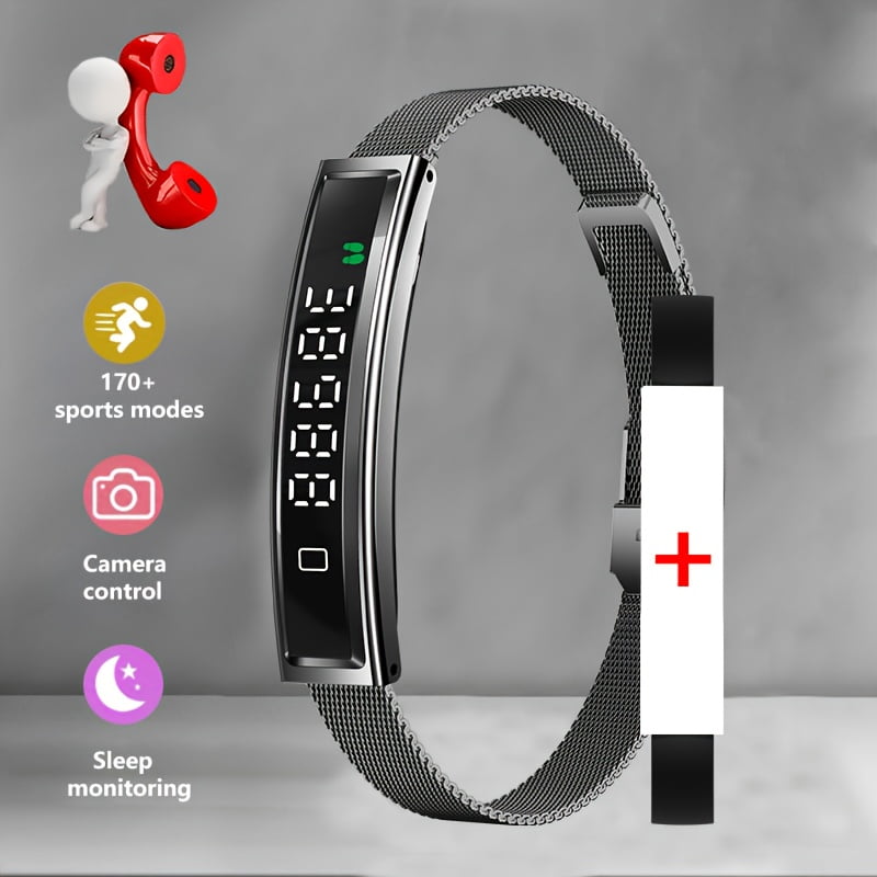Smart Bracelet with HD Touch Screen, Zinc Alloy Case, Sports Tracker & Step Counter - Multifunctional Fitness Watch, Compatible with Iphone/ Android, USB Rechargeable Battery, Smart Notifications