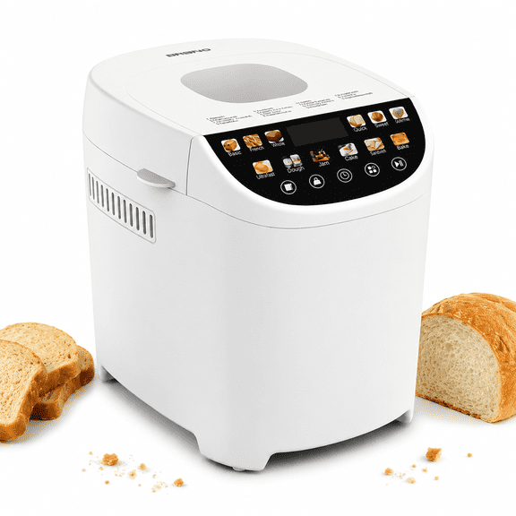 Smart Bread Maker, 2LB 12-IN-1 Automatic Bread Machine with Color Touchscreen, Gluten-Free Setting, Nonstick Pan, 2 Loaf Sizes, 13H Reserve & 1H Keep Warm