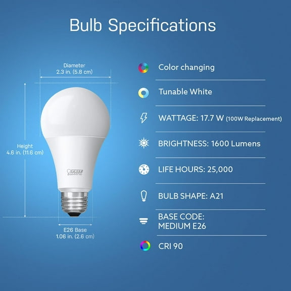 Smart Bulb, 100W Equivalent Color Changing and Tunable White, 2.4Ghz Wifi light bulb, No Hub Needed, Works with Alexa and Google Assistant, High CRI Dimmable LED OM100/RGBW/CA/AG, 1 Pack