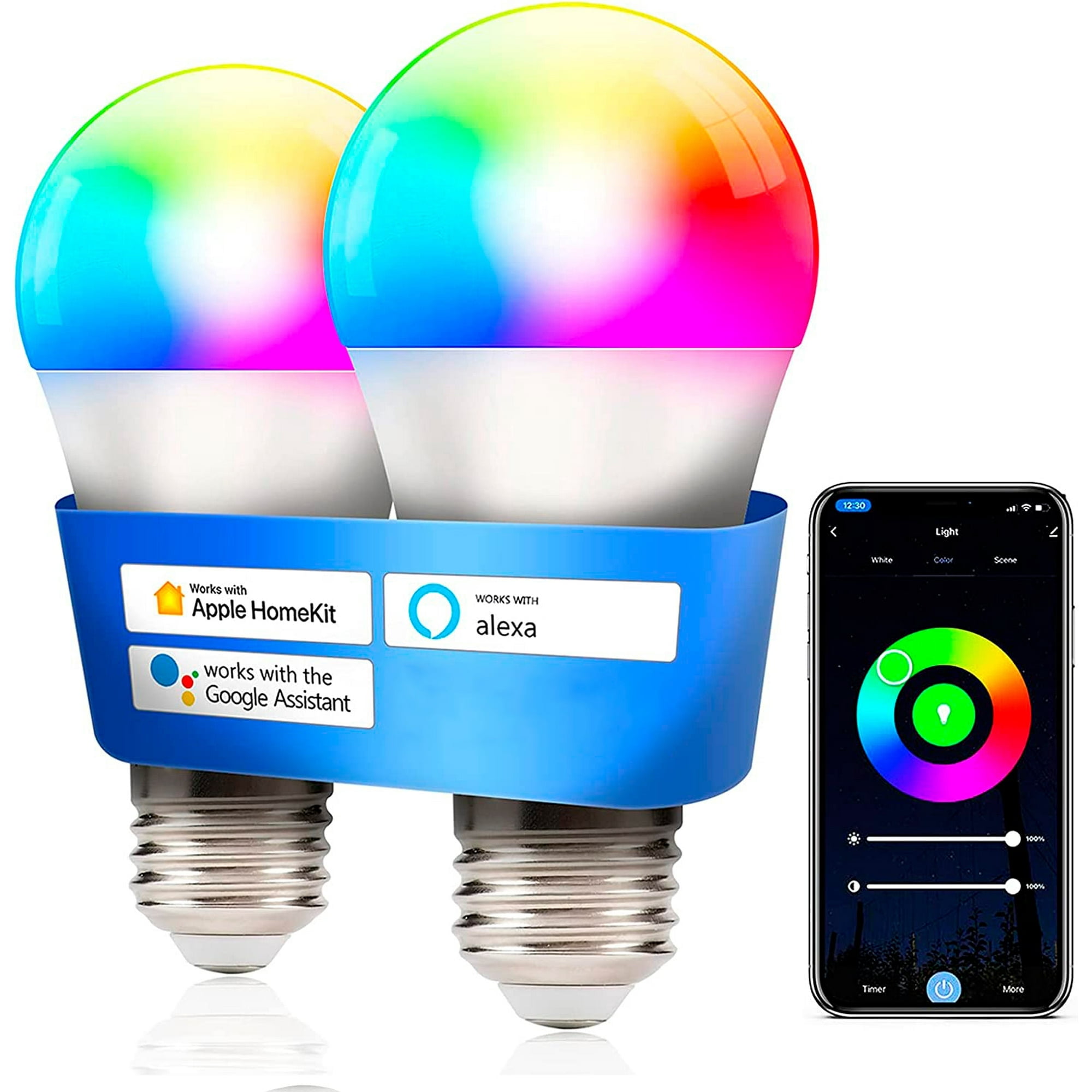 Smart Bulbs Works with Apple HomeKit, Color Changing Smart Light Bulbs Compatible with Siri, Alexa and Google Home