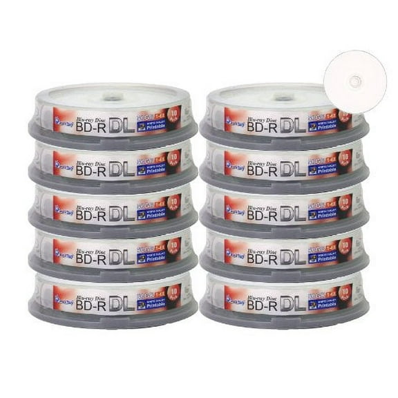 Smart Buy 100-disc 50GB 6x Blu-Ray BD-R DL Dual Layer White Inkjet Hub Printable Blank Data Video Recordable