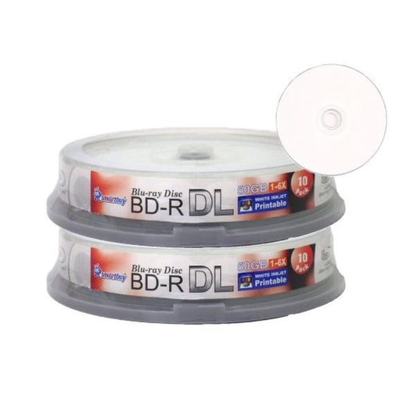 Smart Buy 20-disc 50GB 6x Blu-Ray BD-R DL Dual Layer White Inkjet Hub Printable Blank Data Video Recordable Media