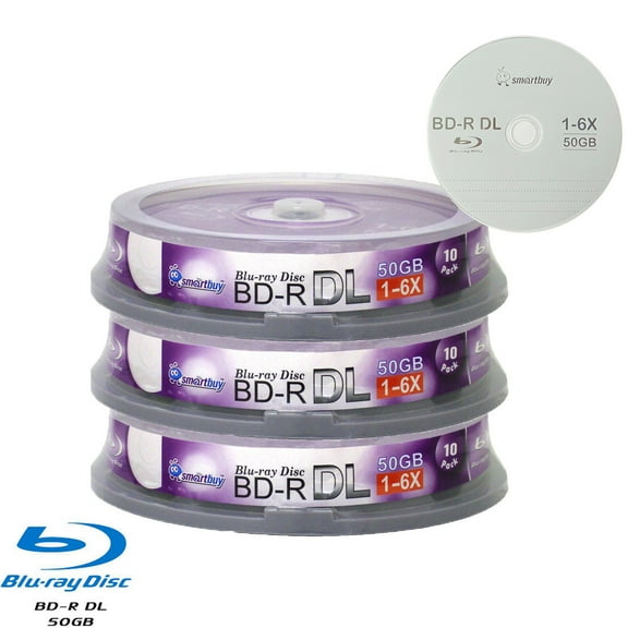 Smart Buy 30-disc 50GB 6x Blu-Ray BD-R DL Dual Layer Logo Top Surface Blank Data Video Recordable Media Disc