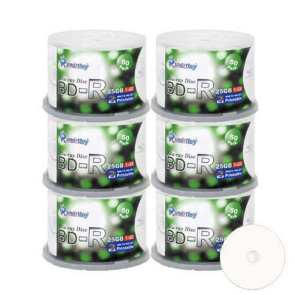 Smart Buy 300-disc 25GB 6x BD-R BDR Blu-Ray Single Layer White Inkjet Hub Printable Blank Data Recordable Media Disc