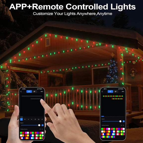 Smart C9 Christmas Outdoor Lights, 66FT 100 LEDs RGB String Lights, APP/Remote Control, DIY Modes & Music Sync, Color Changing Holiday Lights for Xmas Tree, House, Party Decoration