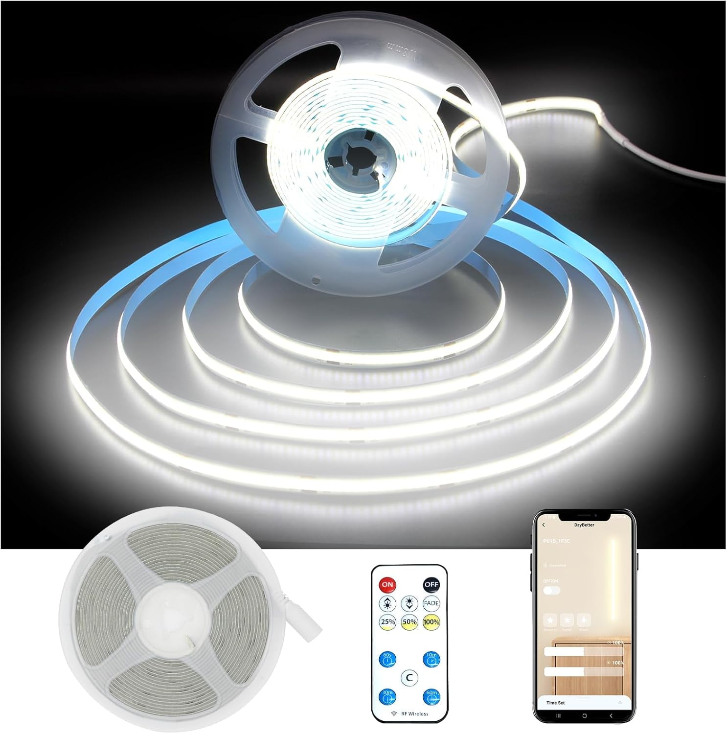 Smart COB LED Strip Light, 32.8 ft/10 m 3200 LEDs Bright Daylight White