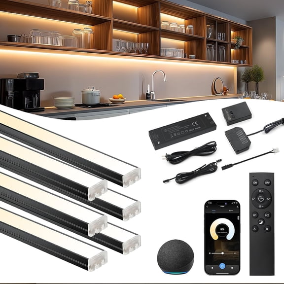 Smart Under Cabinet Lighting 6 Bars Adjustable COB Strip Lights, Alexa & Google Home Compatible, App/Voice/Hand Wave Control for Kitchen Cabinets & Closets
