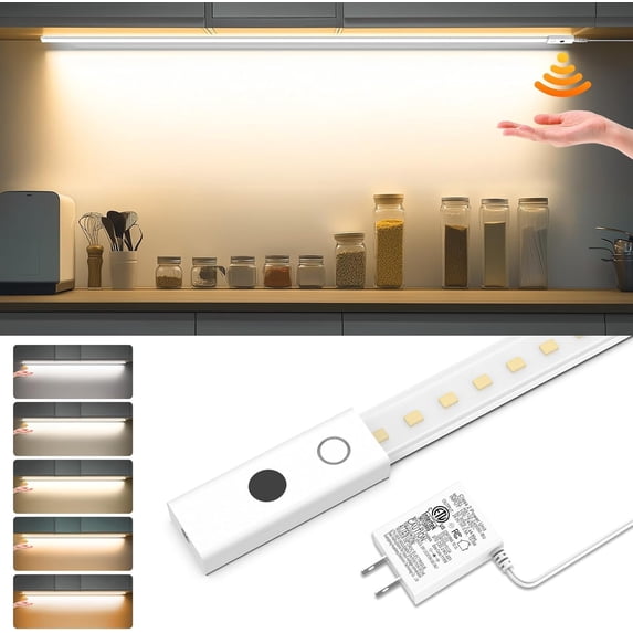 Smart Under Cabinet Lights, 40in Plug in Under Cabinet Lighting with Handwave Sensor, Bright Dimmable 5 Color Temp Stick on Closet Light, Slim Cuttable Under Counter Lights for Kitchen Desk Shelf