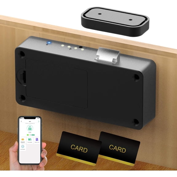 Smart Cabinet Lock Hidden No Drill Adhesive Baby Proofing Child Proof Drawer Locks Keyless RFID Bluetooth Locks for Adults File Kitchen Cupboard Closet Liquor - Black