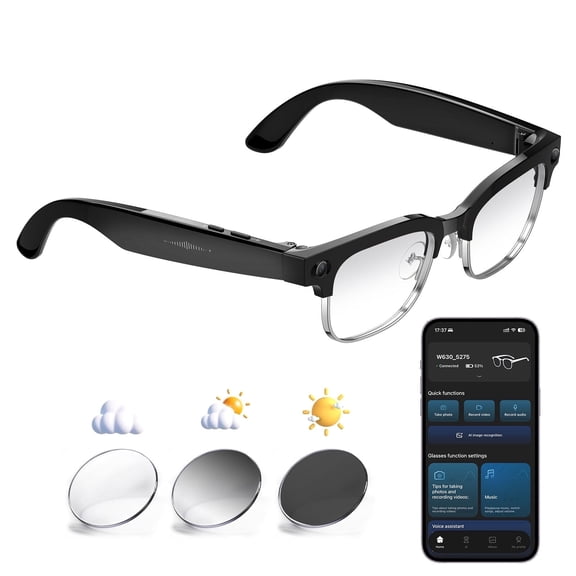 Smart Camera Glasses with Video & Photo Capture, AI Translation, Hands-Free Calls & Music, Voice Recorder, Auto-Tint Photochromic UV Protection Lenses