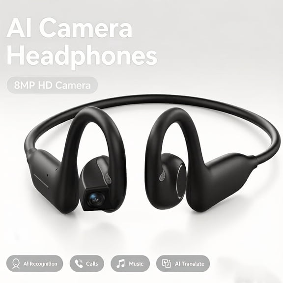 Smart Camera Headphones, AI Open Ear Wireless Headset with Hands-Free Photo Video Capture, All-Things Recognition, Photo Translation, Clear Calls, Music Playback for Office Meeting And Travel