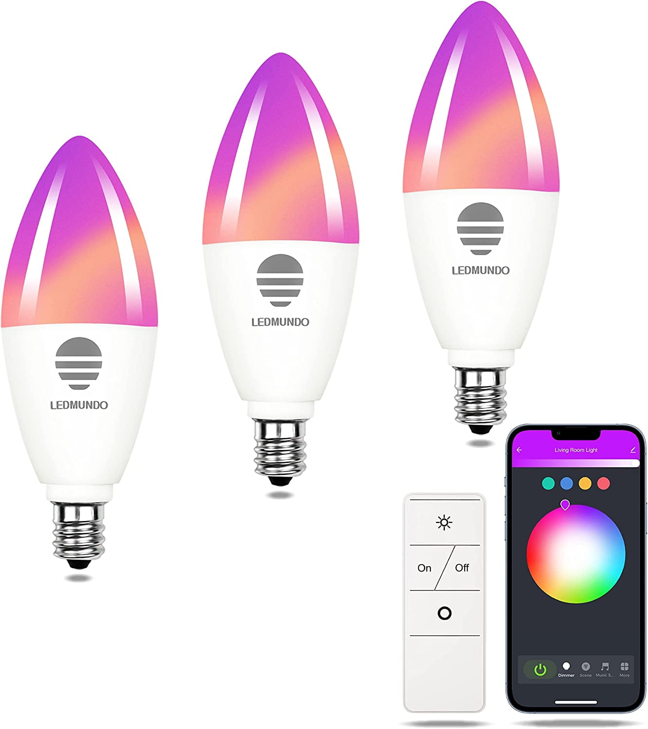 Smart Candelabra Bulbs, 60W Equivalent, E12 Base, WiFi B11 RGB Color
