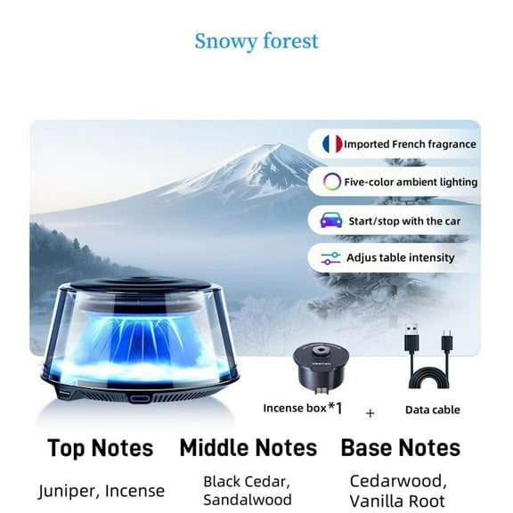 Smart Car Air Freshener Auto On/Off, 5 Color Waterfall Light, 15ml Rechargeable Aroma Diffuser for Vehicle Home Office Mood Enhancement(A)