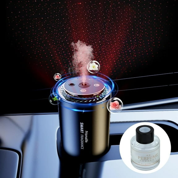 Smart Car Air Freshener, Rechargeable Car Air Freshener Diffuser with Starlight Projector & Atmosphere Light, Adjustable Car Freshener with Ultrasonic Tech & Auto On/Off, 50ml Perfume Included