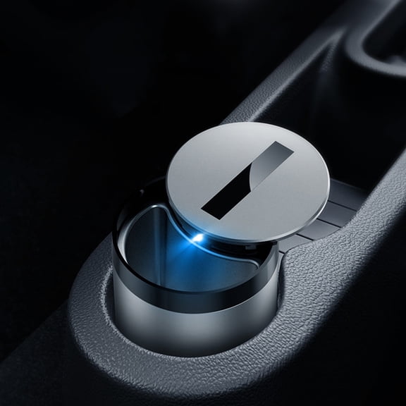 Smart Car Ashtray with Lid Smell Proof, Small Car Ashtray with Slide Lids, Intelligent Automatic Opening & Closing with LED Light, Multi-Function Mini Trash Can for Car, Office