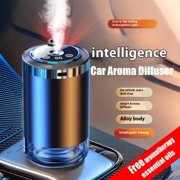 Smart Car Diffuser & Humidifier with USB- Essential Oil Atomizer, Aroma Diffuser, 5-Speed Scent Strength, Auto-/Off with Vehicle Start, Starry Sky Projection - Compatible with (for Scent,)